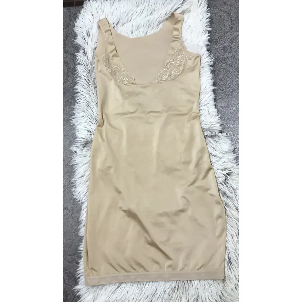 Maidenform ALL-OVER SOLUTIONS BEIGE M Dress Shapewear Slimming Slip Waist Lace